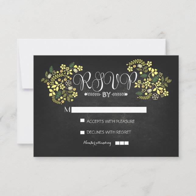 tarjetas RSVP de boda floral de pizarra (Anverso)