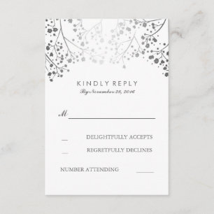 Tarjetas RSVP de boda floral de plata en el alient