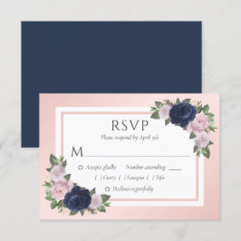 Tarjetas RSVP de boda floral de Rubor y azul de la