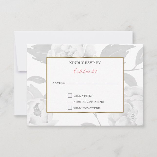 Tarjetas RSVP de boda floral Peony rosa (Anverso)
