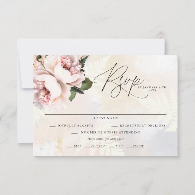 Tarjetas RSVP de boda floral rosa Rubor (Anverso)