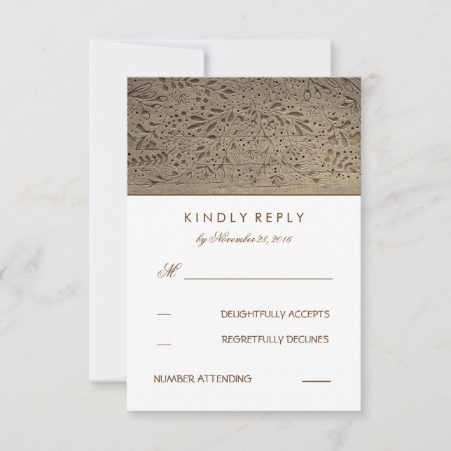 Tarjetas RSVP de Boda Floral Rústica de Madera Gra (Anverso)