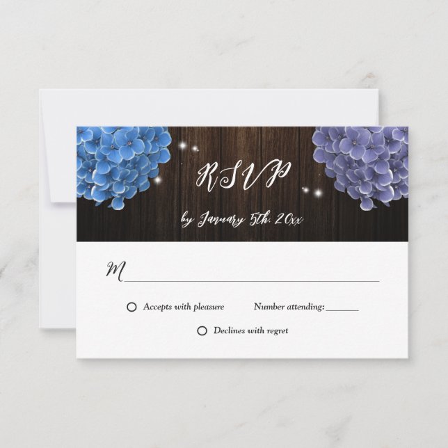 Tarjetas RSVP de Boda Floral Rustica Púrpura y Azu (Anverso)