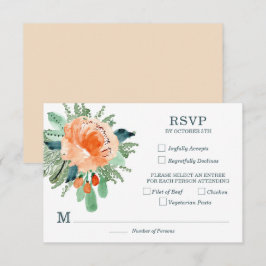 Tarjetas RSVP de boda floral Verde azulada de Peac