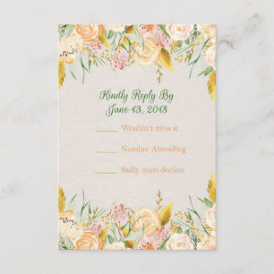Tarjetas RSVP de Boda Floral Verde Golden Peach