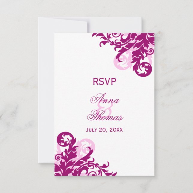 Tarjetas RSVP de boda floreciente magenta (Anverso)