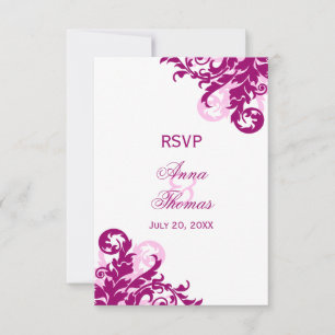 Tarjetas RSVP de boda floreciente magenta