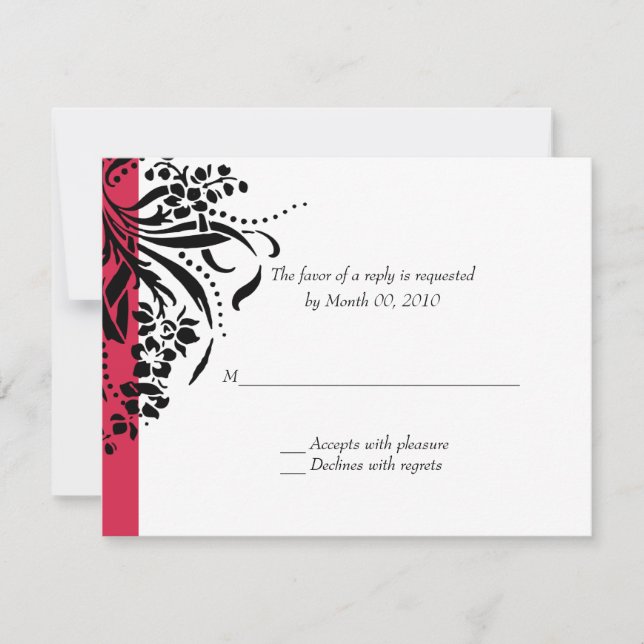 Tarjetas RSVP de boda florida roja y negra (Anverso)