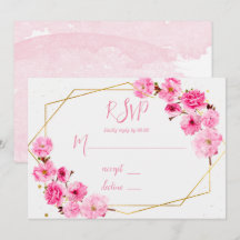 Tarjetas RSVP de Boda Geométrica de Cerezo Rosa