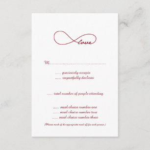 Tarjetas RSVP de boda infinita de amor rojo