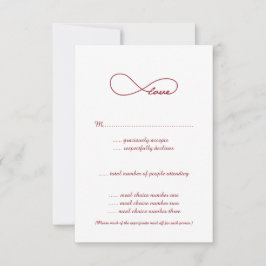 Tarjetas RSVP de boda infinita de amor rojo