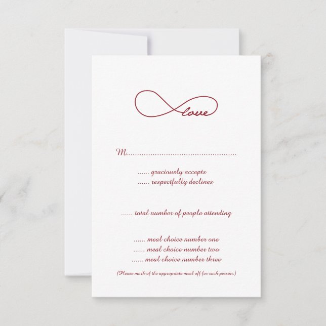 Tarjetas RSVP de boda infinita de amor rojo (Anverso)