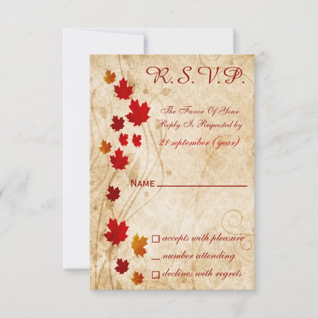 tarjetas rsvp de boda marrón otoño (Anverso)