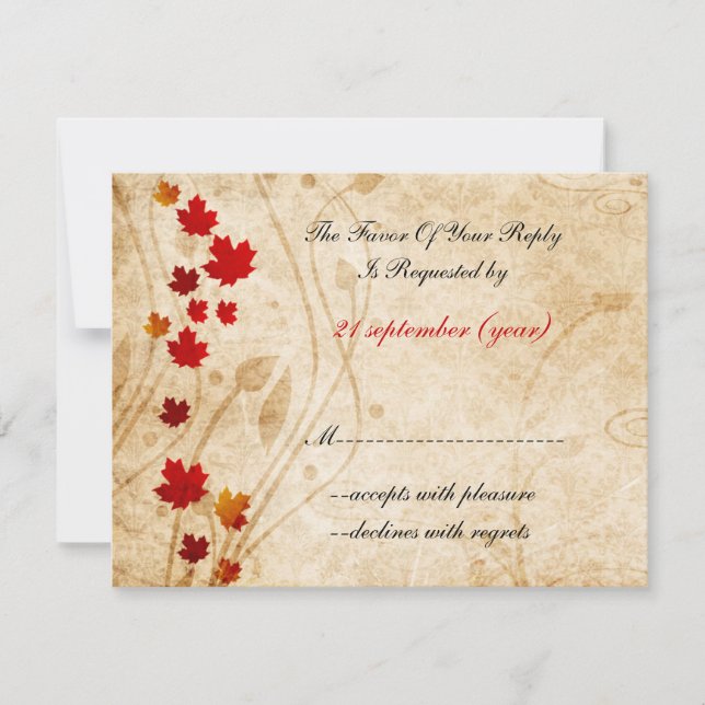 tarjetas rsvp de boda marrón otoño (Anverso)