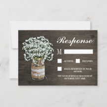 Tarjetas RSVP de boda Mason Jar con el pecho del b