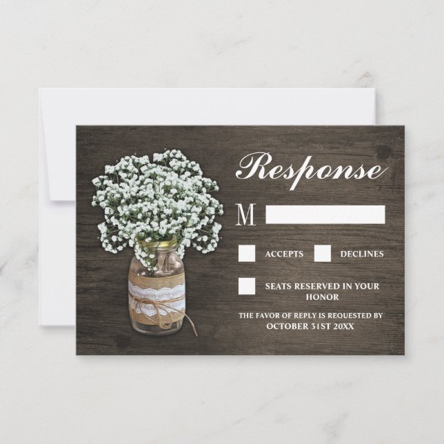 Tarjetas RSVP de boda Mason Jar con el pecho del b (Anverso)