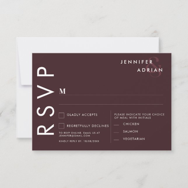 Tarjetas RSVP de boda minimalista (Anverso)