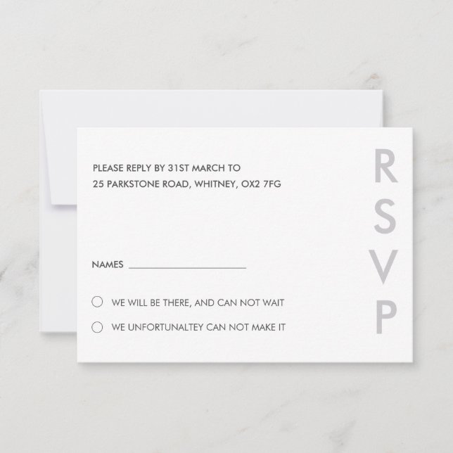 Tarjetas RSVP de boda minimalista (Anverso)