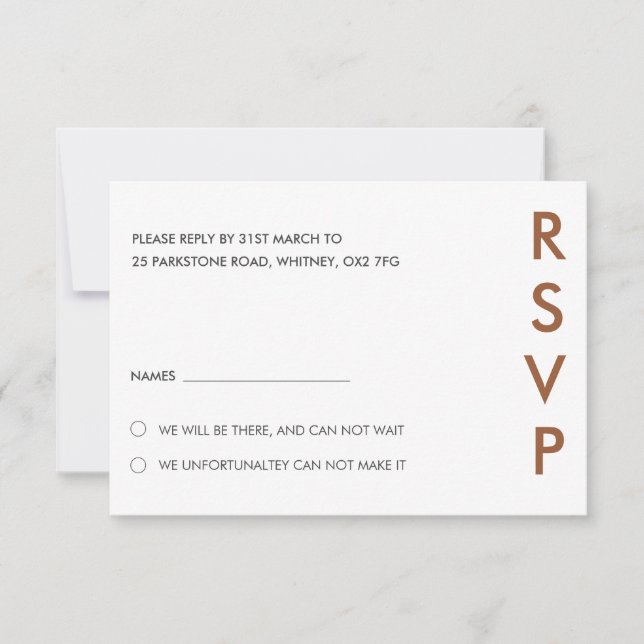 Tarjetas RSVP de boda minimalista (Anverso)