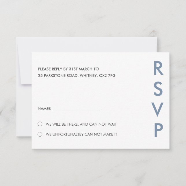 Tarjetas RSVP de boda minimalista (Anverso)