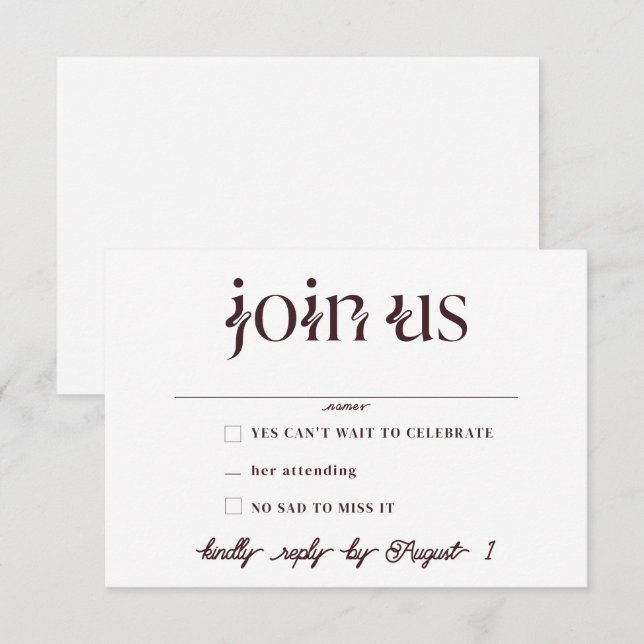 Tarjetas RSVP de boda minimalista (Anverso / Reverso)