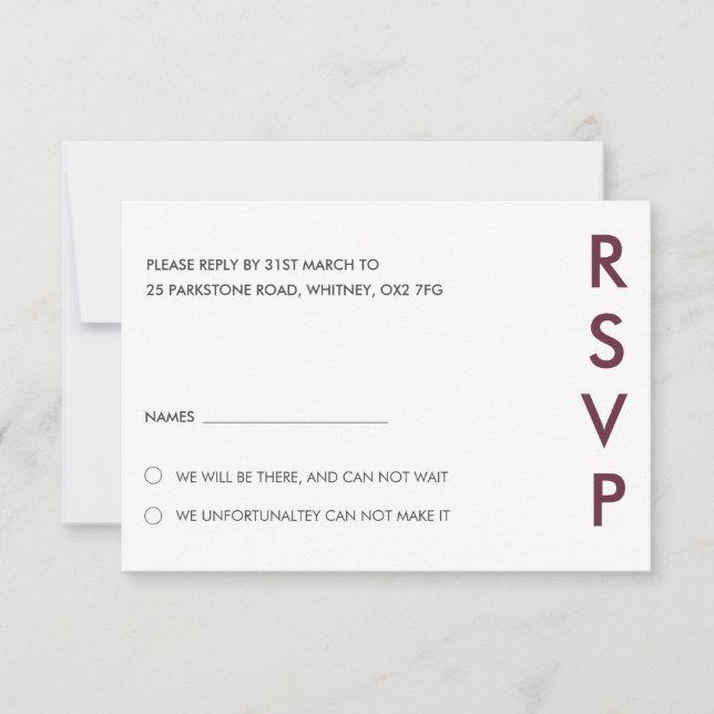 Tarjetas RSVP de boda minimalista (Anverso)