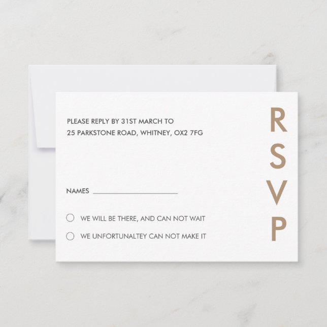 Tarjetas RSVP de boda minimalista (Anverso)