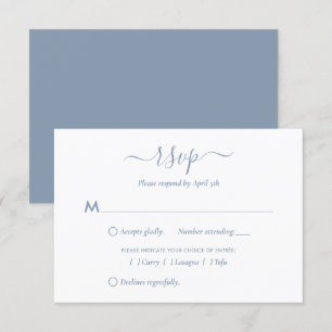 Tarjetas RSVP de boda moderna con escritura azul t