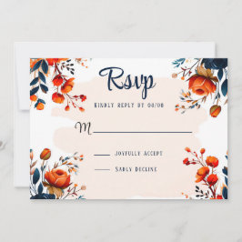 Tarjetas RSVP de boda Naranja y azul de la marina