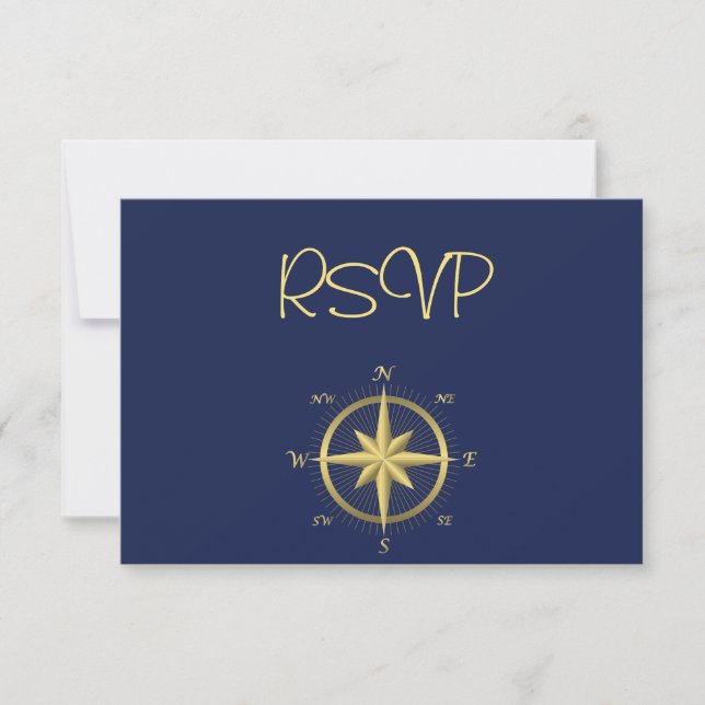 Tarjetas RSVP de Boda Náutica Azul (Anverso)