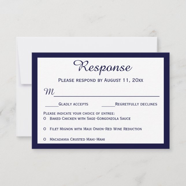 Tarjetas RSVP de boda náutica azul de la Marina Ná (Anverso)
