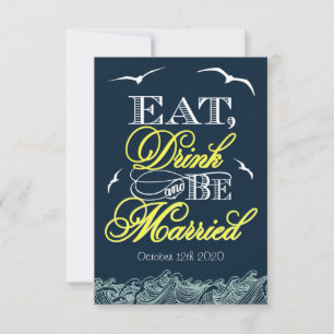 Tarjetas RSVP de Boda Náutica Azul y Amarilla de M