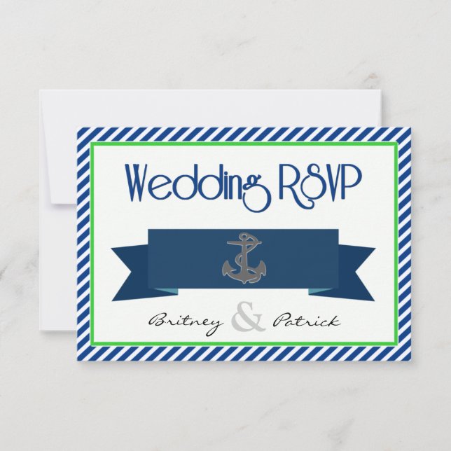 Tarjetas RSVP de Boda Náutica Blanca Verde Azul de (Anverso)