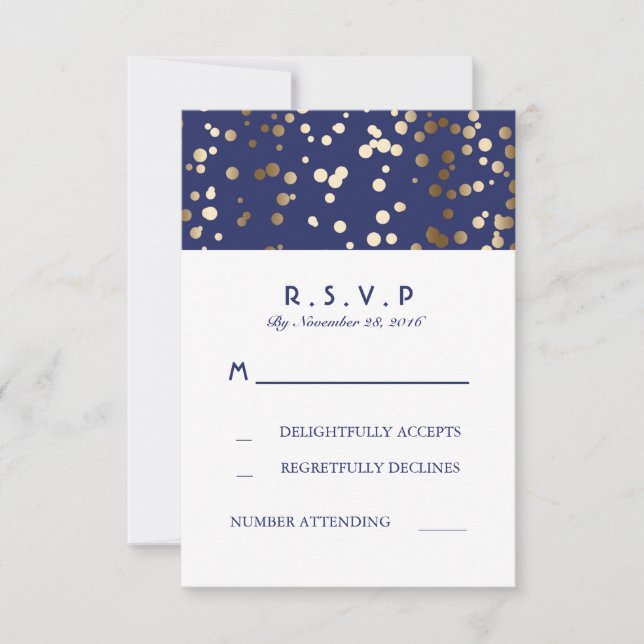 Tarjetas RSVP de Boda Naval y Boda Confetti de Oro (Anverso)