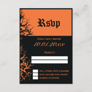 Tarjetas RSVP de Boda Negra Y Naranja de Halloween