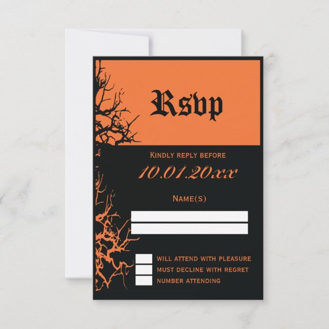 Tarjetas RSVP de Boda Negra Y Naranja de Halloween (Anverso)