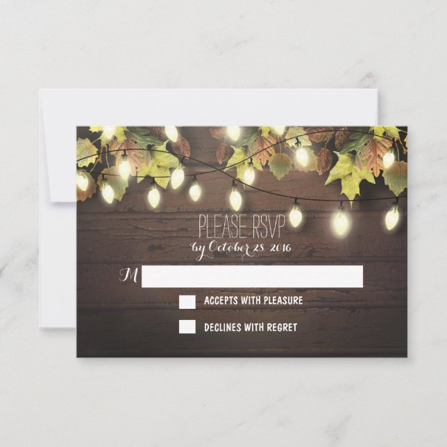 Tarjetas RSVP de boda otoño con luces de trineo (Anverso)