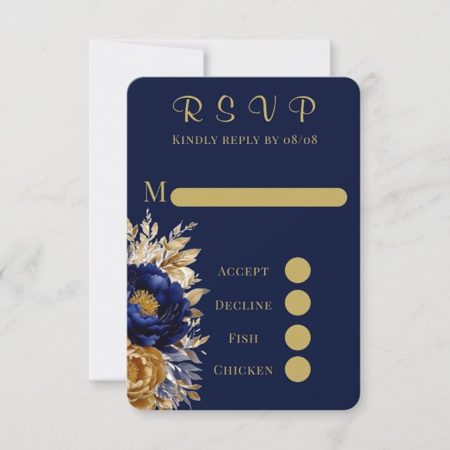 Tarjetas RSVP de Boda Peony con pintura de oro de  (Anverso)