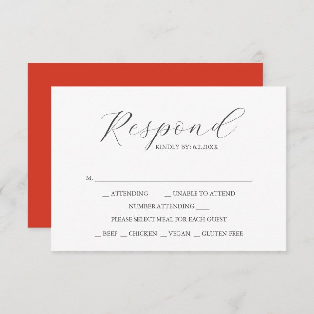 Tarjetas RSVP de boda personalizada rojo (Anverso / Reverso)
