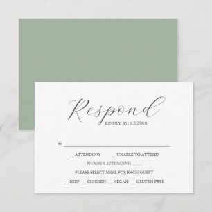 Tarjetas RSVP de boda personalizada Sage Green