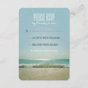 Tarjetas RSVP de boda playera moderna con mar azul