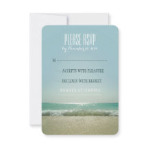 Tarjetas RSVP de boda playera moderna con mar azul