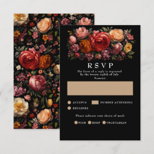 Tarjetas RSVP de Boda Portátil Froral Negra Botáni
