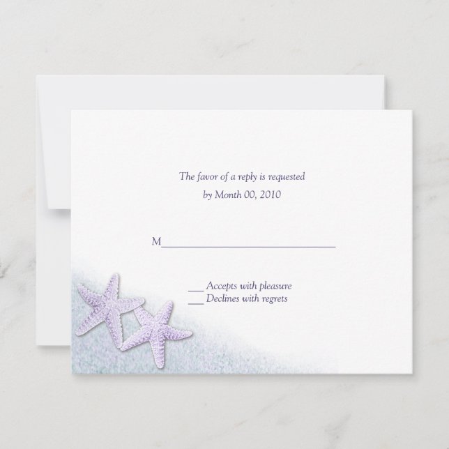 Tarjetas RSVP de Boda Purple Starfish Beach (Anverso)