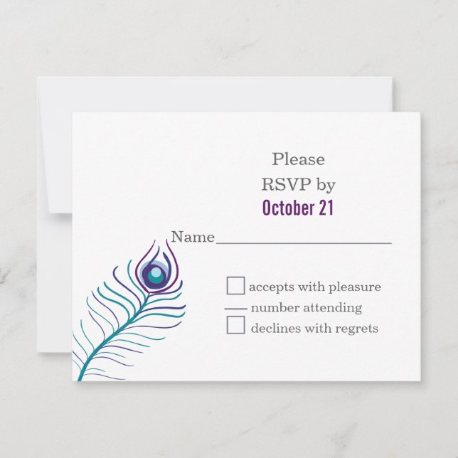 Tarjetas RSVP de boda púrpura, azul verde azulado (Anverso)