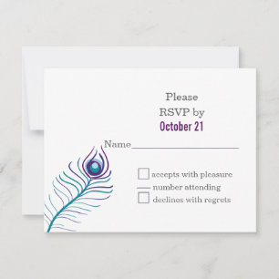Tarjetas RSVP de boda púrpura, azul verde azulado