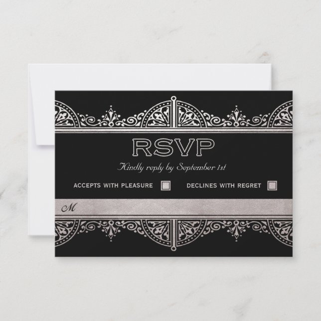 Tarjetas RSVP de Boda Real Art Deco - Relieve meta (Anverso)