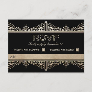 Tarjetas RSVP de Boda Real Art Deco - Relieve meta