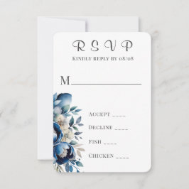 Tarjetas RSVP de Boda Real Azul y Plata Peony Wedd