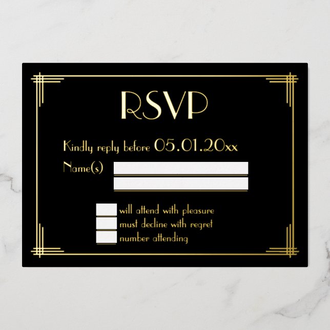 Tarjetas RSVP de Boda Real de Relieve metalizado d (Anverso)